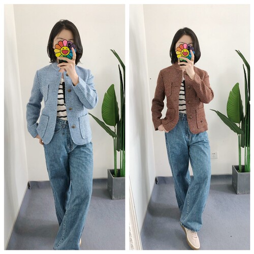 重磅款 买手店loro 小香风羊毛花呢立领口袋夹克西装外套女