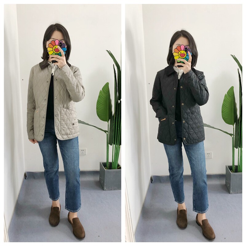 折 买手店barb**r 安娜 英国女士灯芯绒拼接菱格纹棉服夹克外套薄