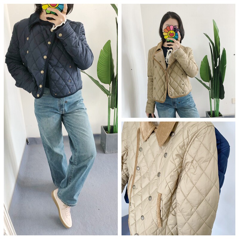 现货库存 买手店 秋冬双排扣菱格纹短款棉服夹克外套