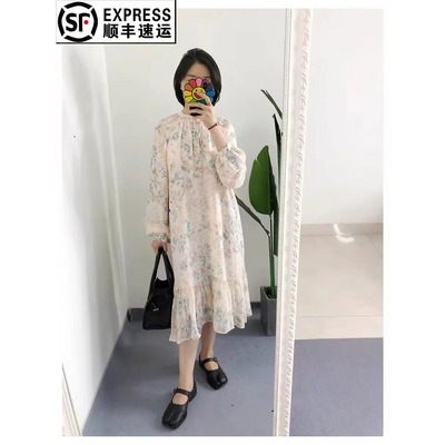 折 S1M1 Y标 买手店cel 清新唯美桑蚕丝印花真丝连衣裙中长裙