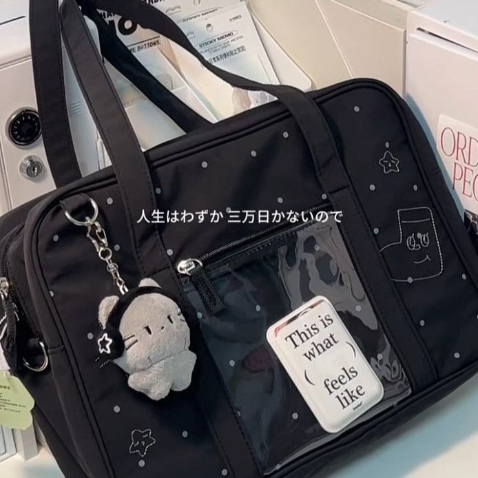 日系大容量手提单肩包斜挎包设计百搭通勤学院风日常韩版波点痛包