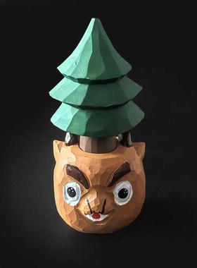 手工木雕放轻松摆件木质木头雕刻工艺品办公室桌面书桌创意治愈系