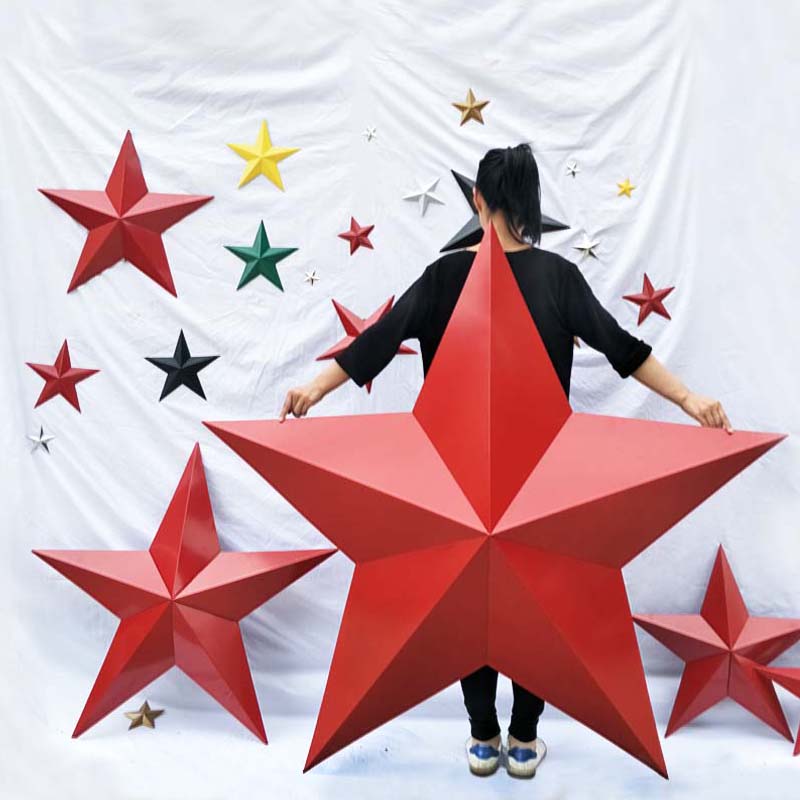 金属铁艺红色立体大五角星酒吧会议室墙面天花吊顶壁挂壁饰装饰品