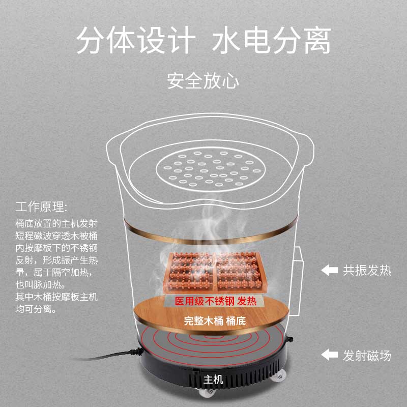 精品泡脚木桶加热恒温熏蒸桶过小腿家用足浴盆橡木洗脚盆高深泡脚