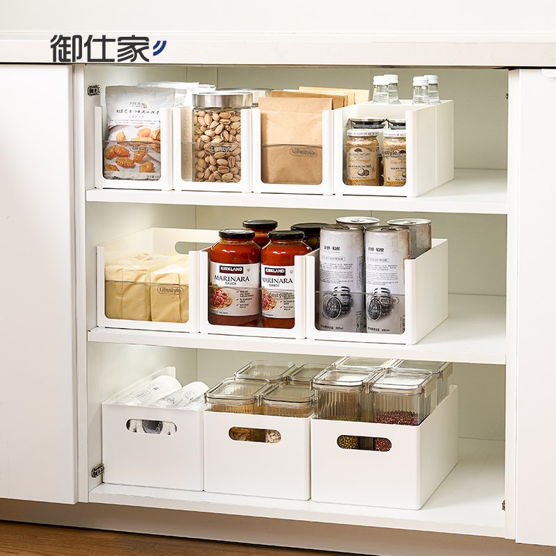 精品御仕家透明橱柜收纳盒厨房杂物收纳储物筐桌面直角长方形整理