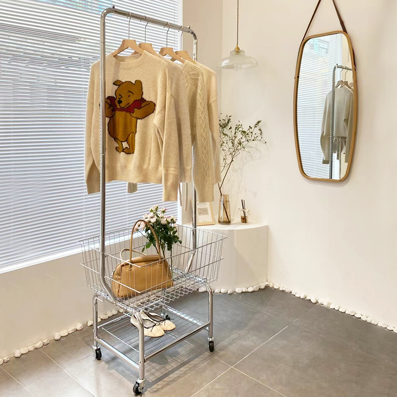 移动服装店展示架落地式专用女装陈列挂衣架带R轮子购物推车置物
