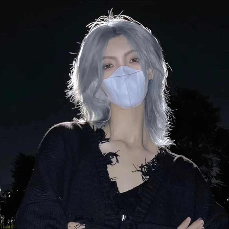 狼尾假发短发h男女日系武士头假发套自然仿真奶奶灰鲻鱼头全头套