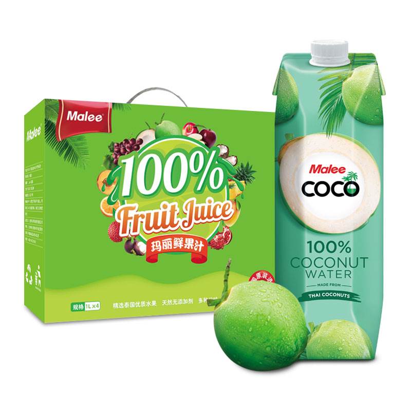 泰国原装 玛丽Malee Coco NFC无添加椰子水饮料1000ml*4瓶 1L*12