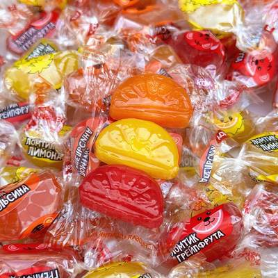 俄罗斯进口橘子瓣水果味硬糖橙子柠檬柚子老式果汁糖大码高级散装