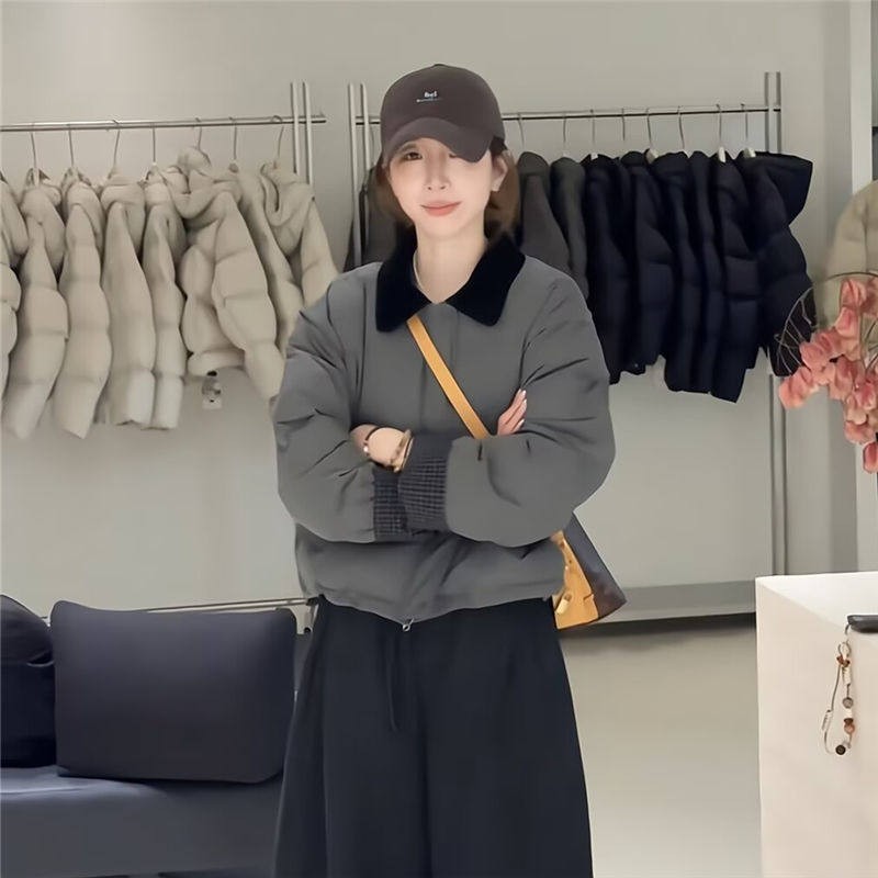 翻领短款羽绒棉服女小棉袄