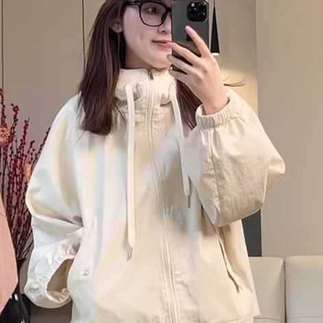 连帽抽绳短款上衣女外套春季