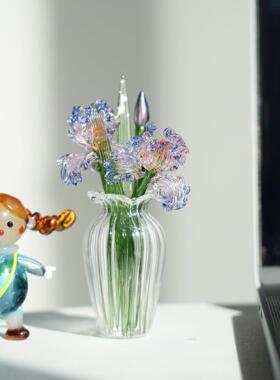 淄博琉璃手作迷你仿真鸢尾花桌面摆件微缩插花工位治愈装饰品礼物