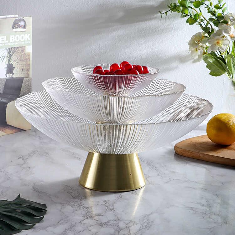 北欧ins烟灰色玻璃水果盘创意客厅高脚果盘茶几自助餐大盘零食盘