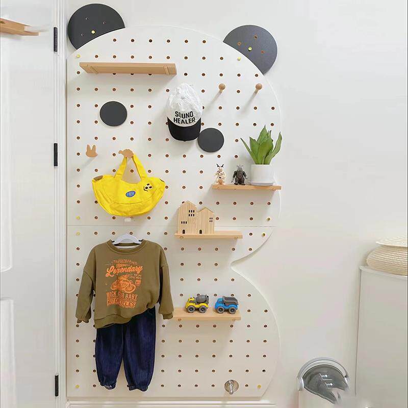 洞洞板定制入户玄关墙面实木挂衣架一体置物架带镜子背景墙穿衣镜