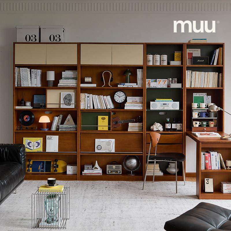 MUU覆古实木书柜收纳柜一体靠墙书架展示柜客厅书桌落地满墙书柜,住宅家具,单个书柜,淘宝优惠券,粉丝福利购,淘宝优惠卷