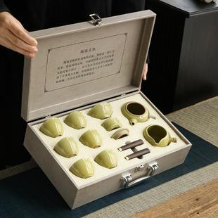 米黄汝窑茶具套装 家用2023新款 轻奢中式 陶瓷功夫泡茶壶茶杯礼盒装