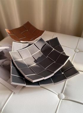 态生活北欧皮质玄关钥匙托盘家用茶几首饰化妆品杂物收纳盘置物盘