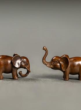 纯铜大象茶宠小摆件精品可养变色手把件茶桌创意装饰品搁置笔搁