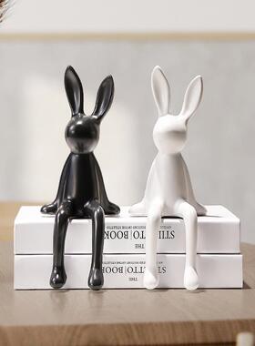 陶瓷坐姿兔子酒柜摆件客厅家居饰品玄关电视柜轻奢高级感桌面艺术