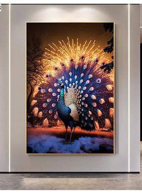 吉约祥孔雀轻奢玄关装饰入户大气走58060廊墙画现画代简壁客厅过