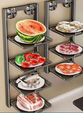 厨吸盘备菜置物架可家折多层配菜AL100417盘用房壁挂多叠功能收纳