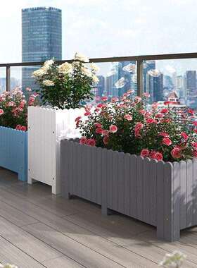 花户阳台外防腐花箱木庭院长方IIW形木质槽花园白色室外花盆组合