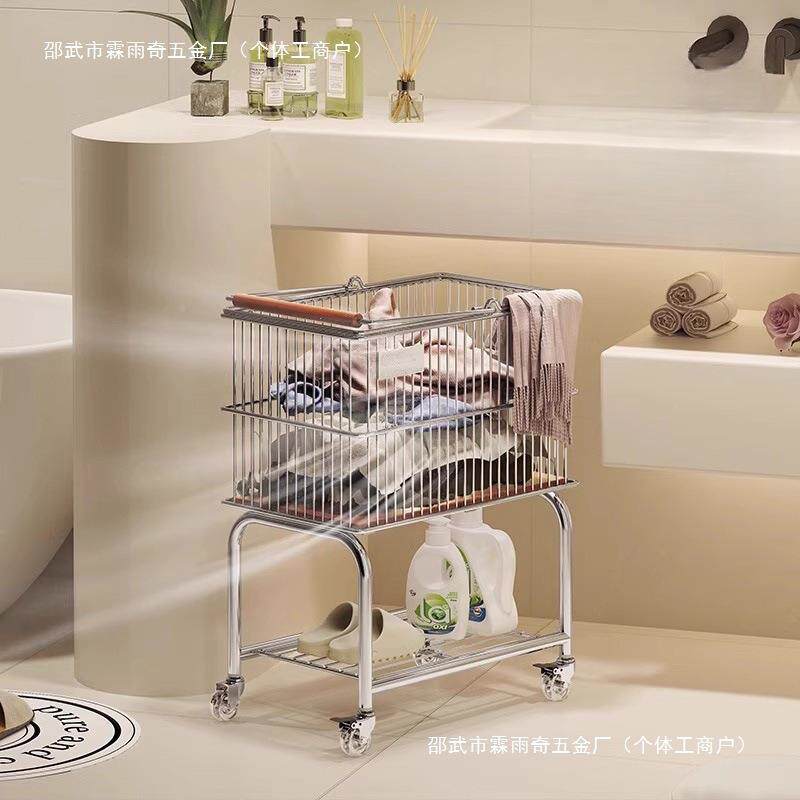 2020生脏衣篮锈钢小中古大容量收纳筐家用卫间移动架子推车置物不
