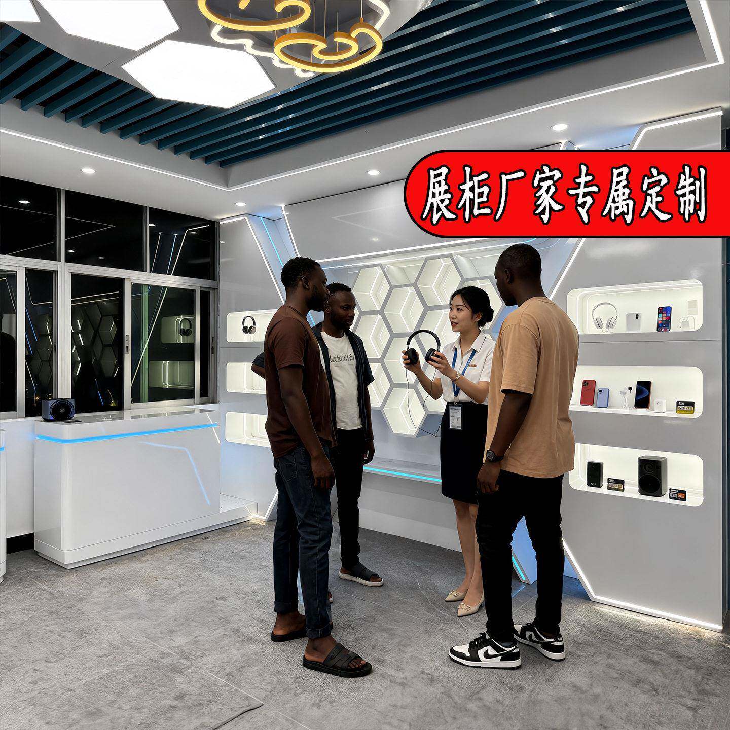 2020源头厂家异数码电子展陈列柜烤漆灯厅展柜企业带样品产形品展