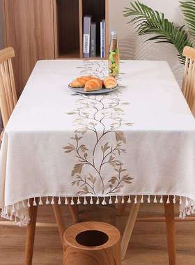 约花流苏长方形棉麻花桌布家用客厅简餐厅25862餐边桌绣台布
