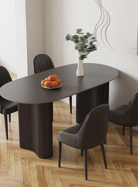 奶油风纯代黑色岩餐35485餐桌餐板椅组合现简约小户型家用半圆形