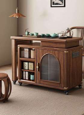 黑桃木胡实木茶桌旋转茶台现烧代约全自动ILO水一体客简厅茶台