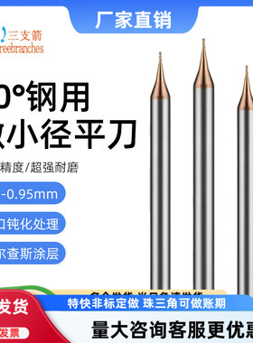 微小径铣刀钨钢合金刀涂层平刀加硬钢用平底立铣刀0.35/0.43/0.66
