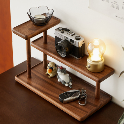 创意实木质置物架香水化妆护肤品收纳架桌面多功能手办展示架托盘