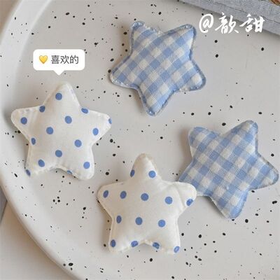 天蓝格子点点五角星发夹甜妹ins风刘海夹网红小清新边夹星星顶夹