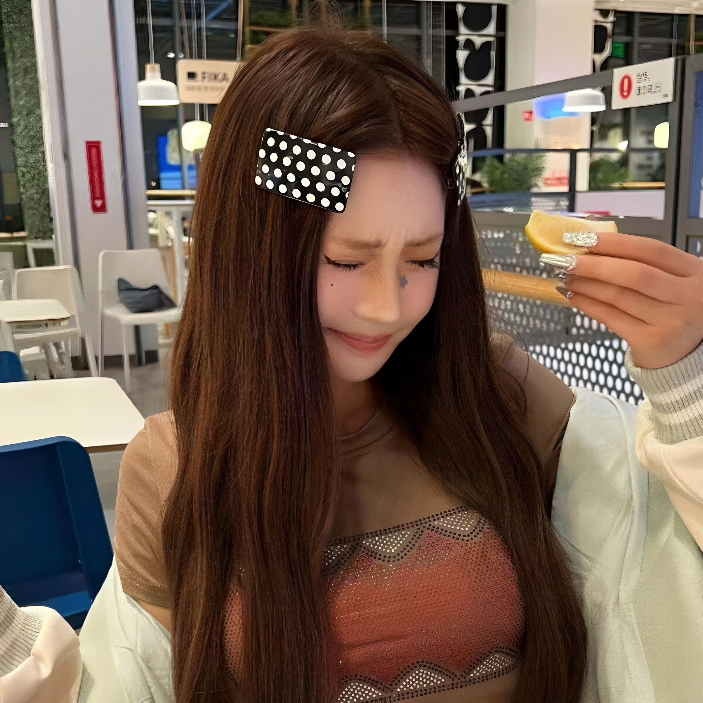 韩国ins波点方形发夹甜美通勤图片