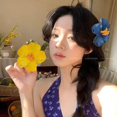 新款度假风花发夹侧边头花仿真花朵头饰拍照氛围小清新唯美发饰女