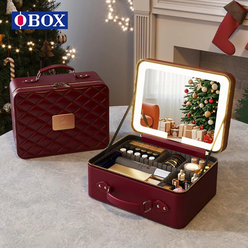OBOX化妆包LED带灯带镜子美妆工具化妆品收纳旅行便携出行大容量