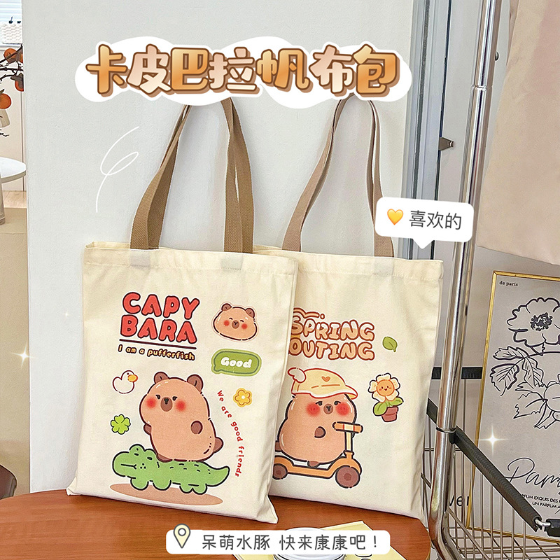 卡皮巴拉补习袋可爱水豚学生帆布