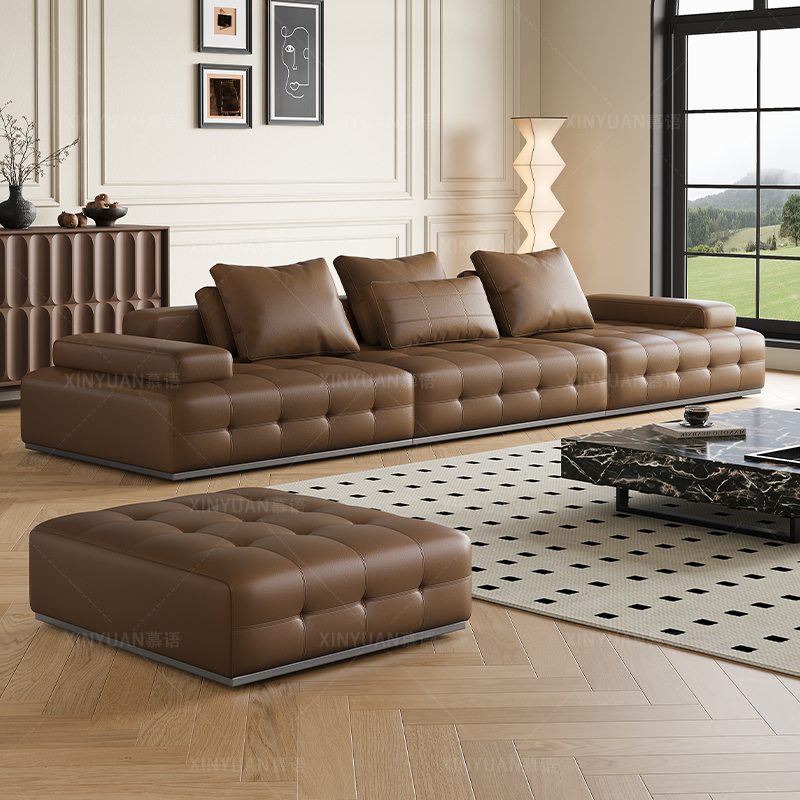 全友家居意式极简劳伦斯黑色真皮沙发组合客厅2025新款大平层横厅