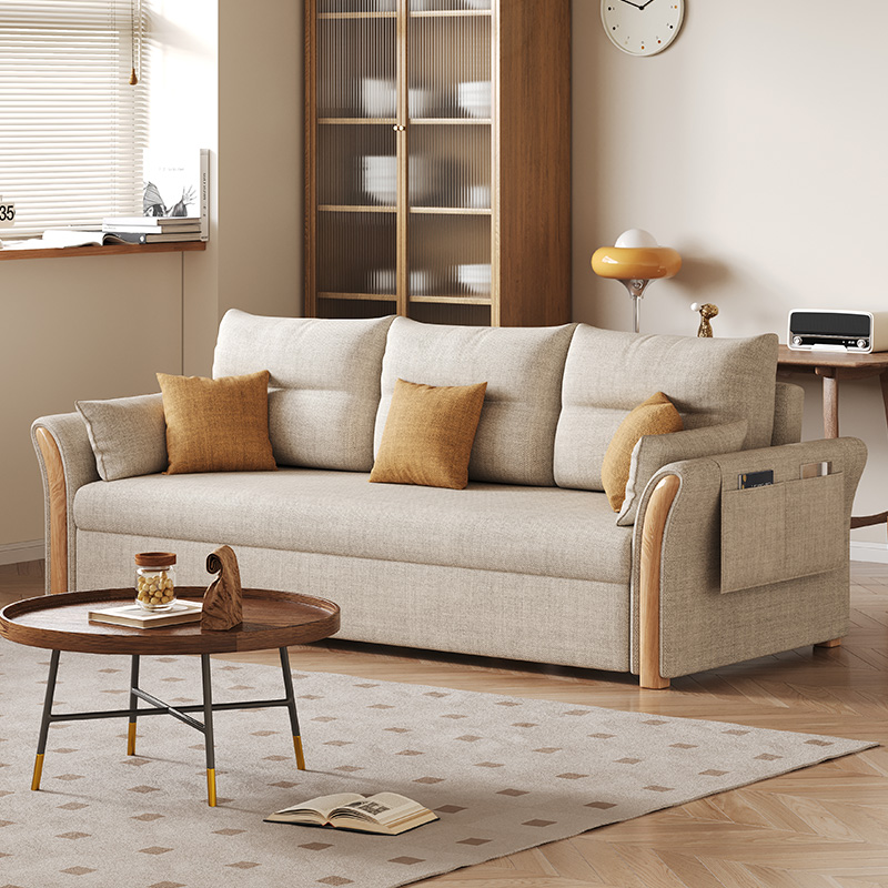 全友家居日式沙发床可折叠 客厅小户型两用多功能拉床实木折叠沙
