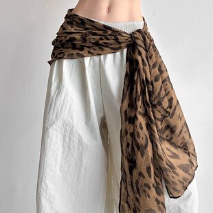豹纹丝巾腰带配牛仔裤长条爵士舞美式复古系腰间三角巾腰封屁帘女