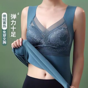 德绒保暖背心女带胸垫加绒加厚打底衫秋冬自发热防寒女士保暖内衣