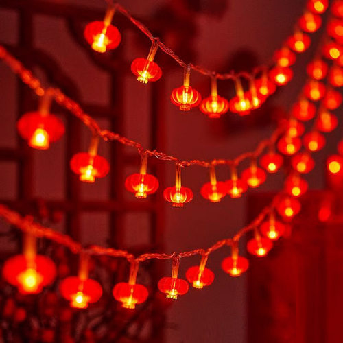 3D新款阳能小红灯笼新年彩灯串灯