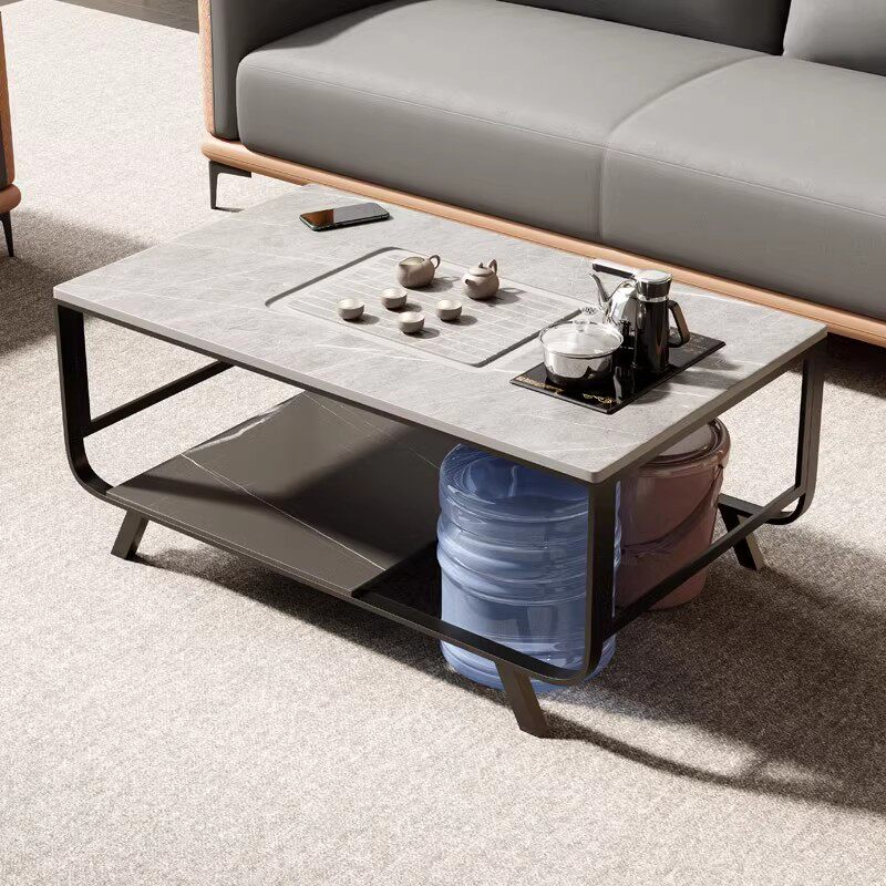 现代岩板茶几功夫茶桌铁艺办公泡茶带电磁炉烧水壶套装喝茶桌组合