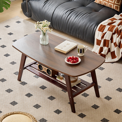 日式茶几2025新款小户型原木风茶桌胡桃木色客厅家用实木折叠桌子