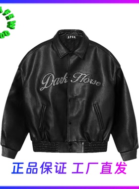 AFGK2023FW黑马季节巡演烫钻皮衣美式潮流嘻哈重磅字母外套