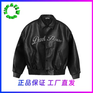 AFGK2023FW黑马季 潮流嘻哈重磅字母外套 节巡演烫钻皮衣美式