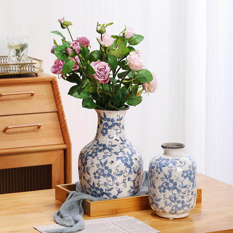 优质中式复古青花瓷花瓶国风电视柜花瓶冰裂纹鲜花水培陶瓷客厅瓶