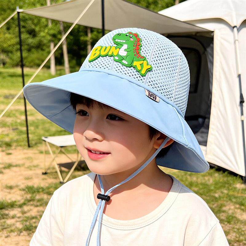 儿童防晒帽夏季大檐透气遮阳帽男女宝宝恐龙可折叠出游沙滩太阳帽