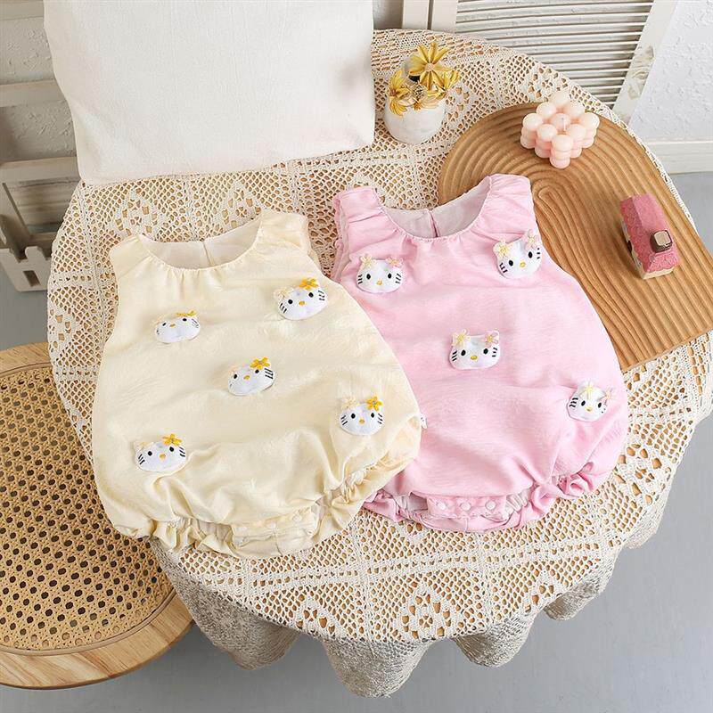 夏季新款女宝宝夏装背心可爱卡通超萌hello Kitty猫咪无袖爬爬服